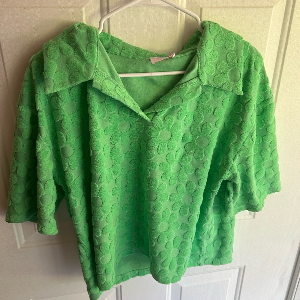 Pink Lily Green Floral Textured Green Two Piece Set